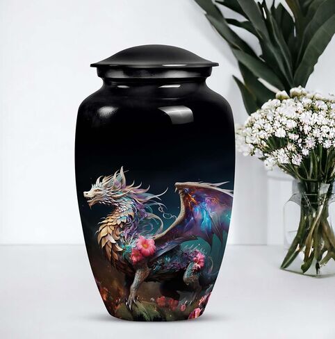 Garden Dragon Enchantment - Large With Velvet Bag - Urn For Human Ashes Adult Male & Female - Funeral Decorative Urns - Memorial For Human Remains Mom & Dad - Cremation Urn For Adult Men & Women in Saudi Arabia