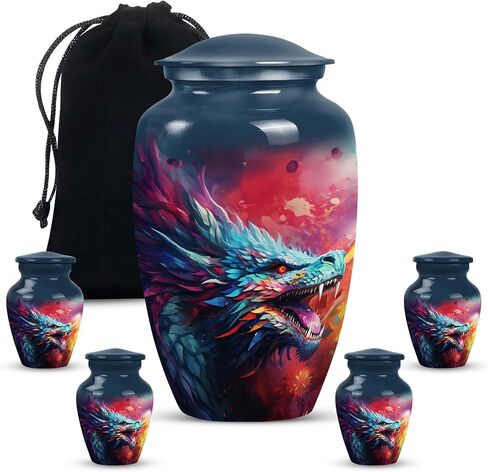 Garden Dragon Enchantment - Large With Velvet Bag - Urn For Human Ashes Adult Male & Female - Funeral Decorative Urns - Memorial For Human Remains Mom & Dad - Cremation Urn For Adult Men & Women in Saudi Arabia