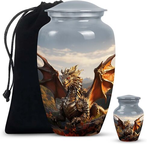 Garden Dragon Enchantment - Large With Velvet Bag - Urn For Human Ashes Adult Male & Female - Funeral Decorative Urns - Memorial For Human Remains Mom & Dad - Cremation Urn For Adult Men & Women in Saudi Arabia