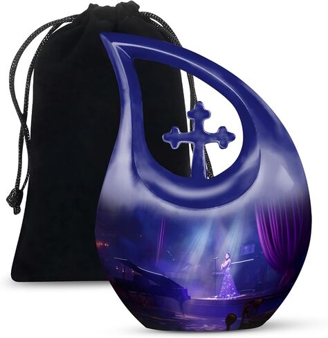Piano Funeral Urn for Human Ashes Adult Mother & Father - Large Cremation Urns for Ashes Male & Female - Musician Urns for Burial - Decorative Cross Drop Purple Urn for Adult Men (10 Inch) in Saudi Arabia