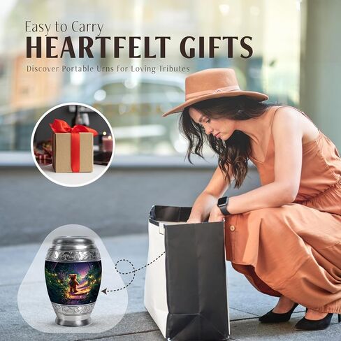 Teddy Bear Memorial Urn for Daughter - Dark Blue Large Urn for Ashes Adult Male Female - Butterfly & Fireflies Forest Decorative Urns for Son - Flowers Funeral Urns for Men - (10 Inch) in Kuwait