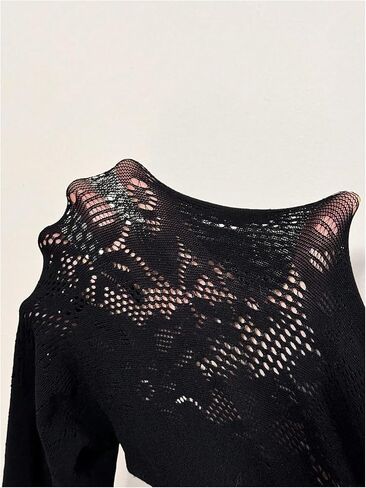 SHENHE Women's Sexy Jumpsuit Mesh One Shoulder Hollow Out Long Sleeve Sheer Rave Jumpsuit Clubwear in Kuwait