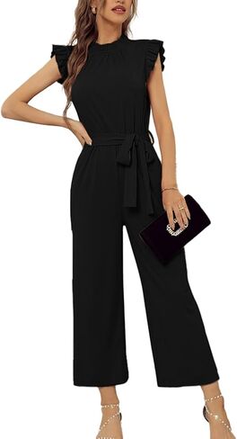 SheKiss Casual Formal Jumpsuits for Women Ruffle Sleeves - Womens Jumpsuits Dressy for Summer 2026 Black in Saudi Arabia