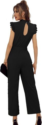 SheKiss Casual Formal Jumpsuits for Women Ruffle Sleeves - Womens Jumpsuits Dressy for Summer 2026 Black in Saudi Arabia