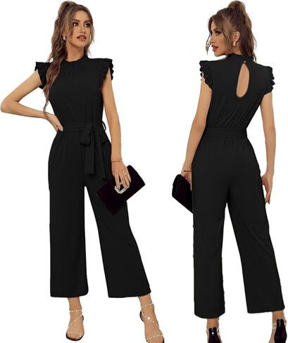 SheKiss Casual Formal Jumpsuits for Women Ruffle Sleeves - Womens Jumpsuits Dressy for Summer 2026 Black in Saudi Arabia