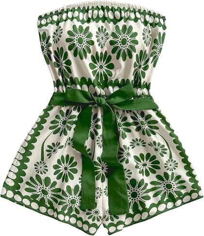 SweatyRocks Women's Summer Boho Strapless Romper Floral Sleeveless Short Jumpsuits Beach Vacation Outfits in Saudi Arabia
