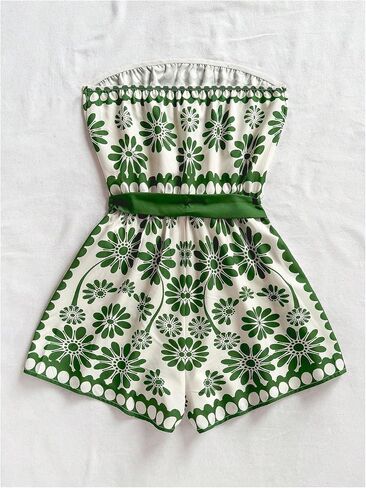 SweatyRocks Women's Summer Boho Strapless Romper Floral Sleeveless Short Jumpsuits Beach Vacation Outfits in Saudi Arabia