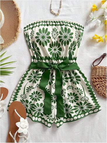 SweatyRocks Women's Summer Boho Strapless Romper Floral Sleeveless Short Jumpsuits Beach Vacation Outfits in Saudi Arabia