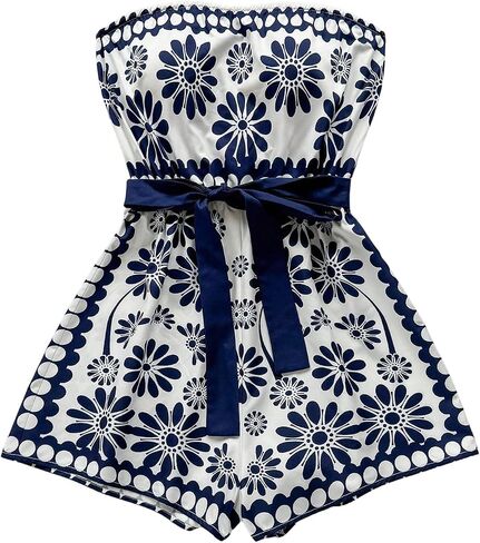 SweatyRocks Women's Summer Boho Strapless Romper Floral Sleeveless Short Jumpsuits Beach Vacation Outfits in Saudi Arabia