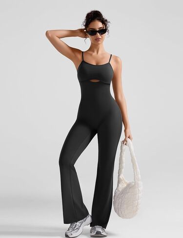 OLCHEE Womens Workout Flare Jumpsuits One Piece Backless Criss Cross Adjustable Straps Gym Yoga Rompers Removable Padded in Saudi Arabia