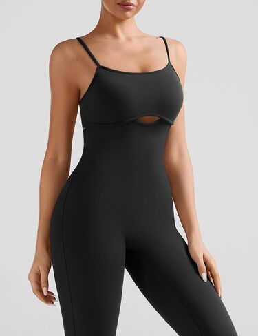 OLCHEE Womens Workout Flare Jumpsuits One Piece Backless Criss Cross Adjustable Straps Gym Yoga Rompers Removable Padded in Saudi Arabia