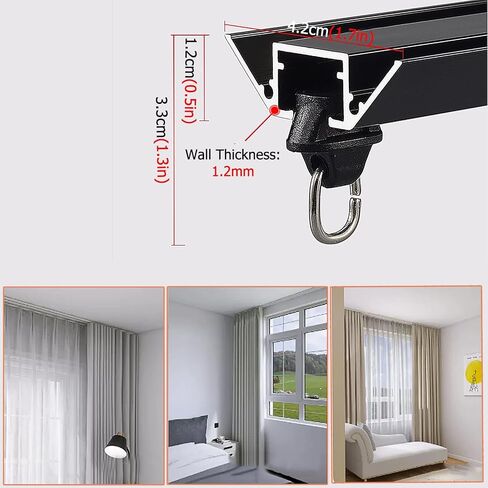 Aluminum Alloy Curtain Tracks,Heavy Duty Black Seamless V Shape Curtain Rod, 6.5m (21ft) Long, Durable Aluminum Alloy for Living Room, Bedroom, Study - 320cm/10.5ft/126in, Easy Installation in Kuwait