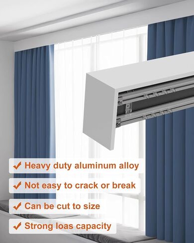 Aluminum Alloy Curtain Tracks,Premium White Aluminum Alloy Double Curtain Tracks with Silent Rollers - 5m (16.4ft) Wall/Ceiling Mount Curtain Rail System for Bedroom, Living Room & Smooth Op in Kuwait