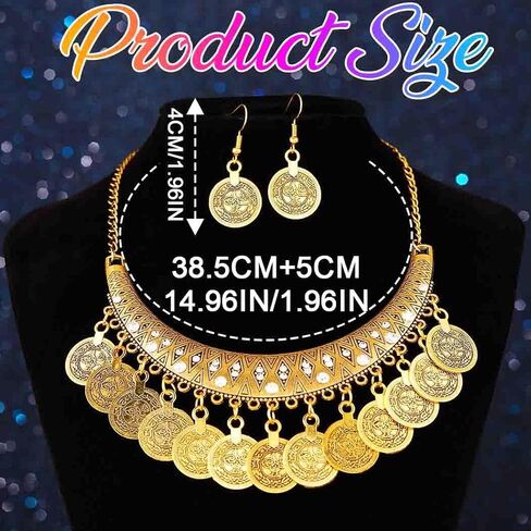 Yean Boho Vintage Jewelry Set Gold Sequins Egyptian Necklace and Earrings Set for Women in Saudi Arabia