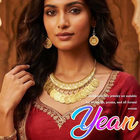 Yean Boho Vintage Jewelry Set Gold Sequins Egyptian Necklace and Earrings Set for Women in Saudi Arabia