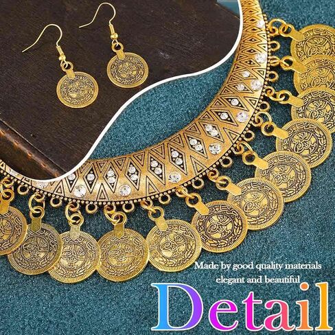 Yean Boho Vintage Jewelry Set Gold Sequins Egyptian Necklace and Earrings Set for Women in Saudi Arabia
