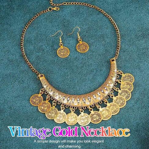 Yean Boho Vintage Jewelry Set Gold Sequins Egyptian Necklace and Earrings Set for Women in Saudi Arabia