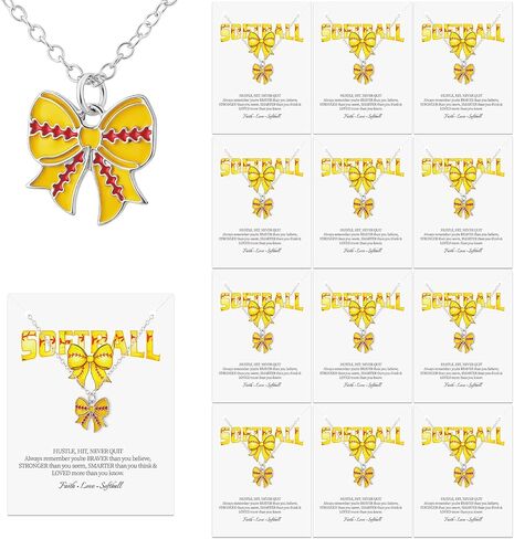 12 Set Baseball/softball Bow Gifts for Team Women Baseballs Bow Necklace with Card Sports Jewelry Sports Team Lovers Cheerleaders Players Gifts in Kuwait