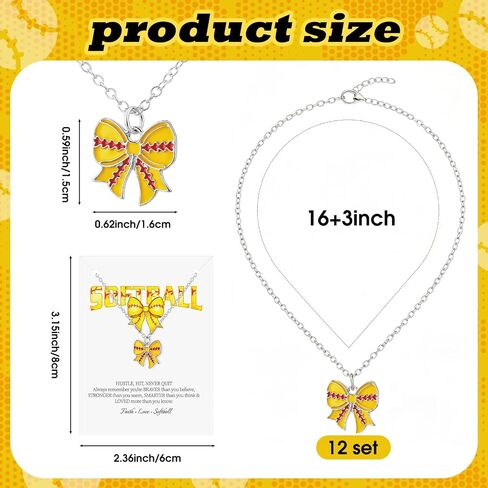 12 Set Baseball/softball Bow Gifts for Team Women Baseballs Bow Necklace with Card Sports Jewelry Sports Team Lovers Cheerleaders Players Gifts in Kuwait