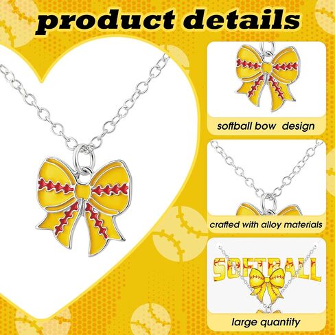 12 Set Baseball/softball Bow Gifts for Team Women Baseballs Bow Necklace with Card Sports Jewelry Sports Team Lovers Cheerleaders Players Gifts in Kuwait