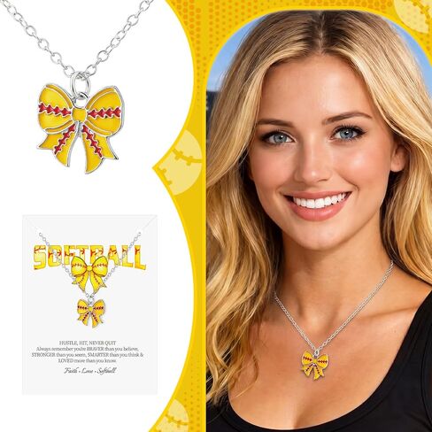 12 Set Baseball/softball Bow Gifts for Team Women Baseballs Bow Necklace with Card Sports Jewelry Sports Team Lovers Cheerleaders Players Gifts in Kuwait
