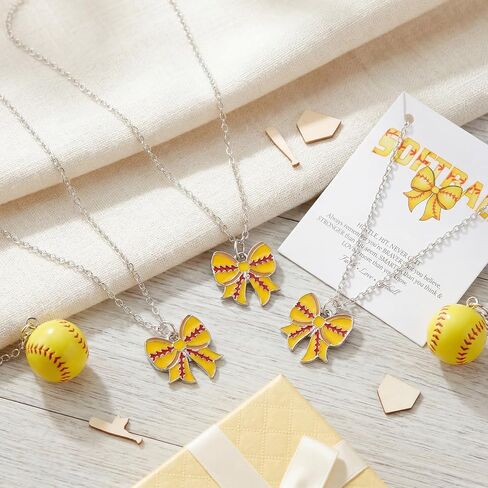 12 Set Baseball/softball Bow Gifts for Team Women Baseballs Bow Necklace with Card Sports Jewelry Sports Team Lovers Cheerleaders Players Gifts in Kuwait