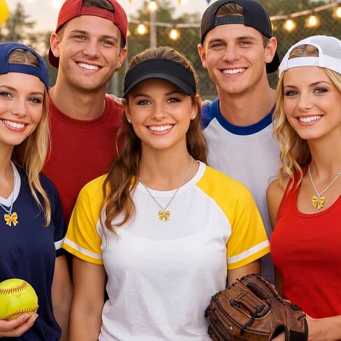 12 Set Baseball/softball Bow Gifts for Team Women Baseballs Bow Necklace with Card Sports Jewelry Sports Team Lovers Cheerleaders Players Gifts in Kuwait