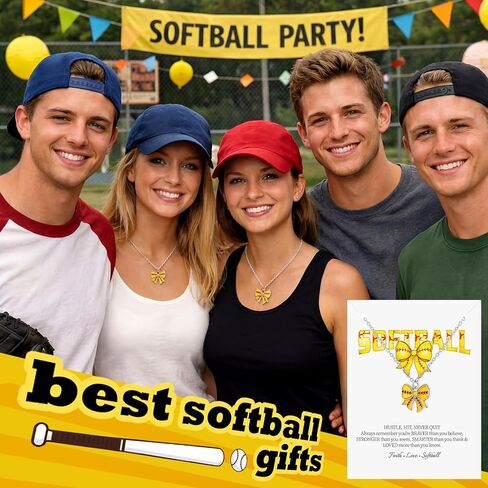 12 Set Baseball/softball Bow Gifts for Team Women Baseballs Bow Necklace with Card Sports Jewelry Sports Team Lovers Cheerleaders Players Gifts in Kuwait