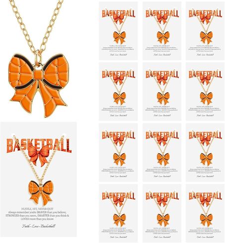 12 Set Baseball/softball Bow Gifts for Team Women Baseballs Bow Necklace with Card Sports Jewelry Sports Team Lovers Cheerleaders Players Gifts in Kuwait