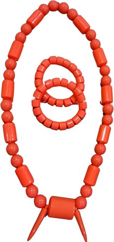 Orange Handmade Royal Horn Beads Necklace With Bracelet |Men, Women African Jewelry Set in Kuwait