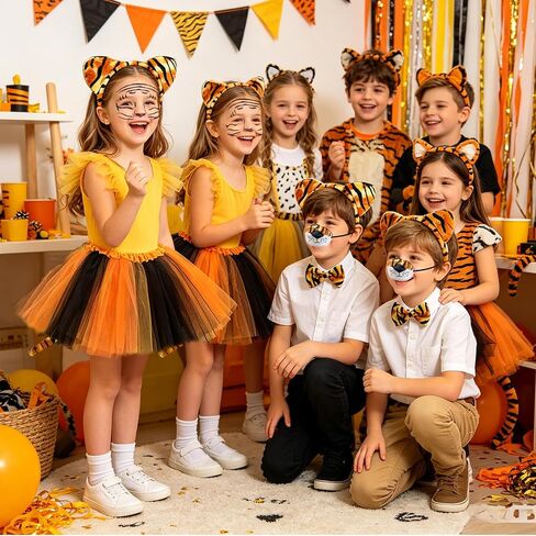 6 Pcs Tiger Costume Set for Girls and Kid Tiger Headband Tail Nose Bow Tie Tutus Skirt Face Sticker Fun Animal Costumes Fancy Dress for Halloween Cosplay Party in Saudi Arabia