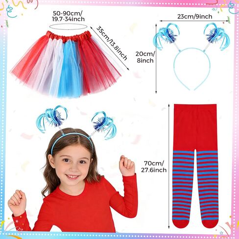 Girls 4 Pcs Tutu Outfit Red White Blue Costume Striped Tights Headband for Spirit Week 4th of July Wacky Tacky Day in Saudi Arabia