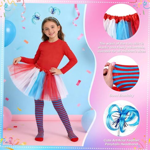 Girls 4 Pcs Tutu Outfit Red White Blue Costume Striped Tights Headband for Spirit Week 4th of July Wacky Tacky Day in Saudi Arabia