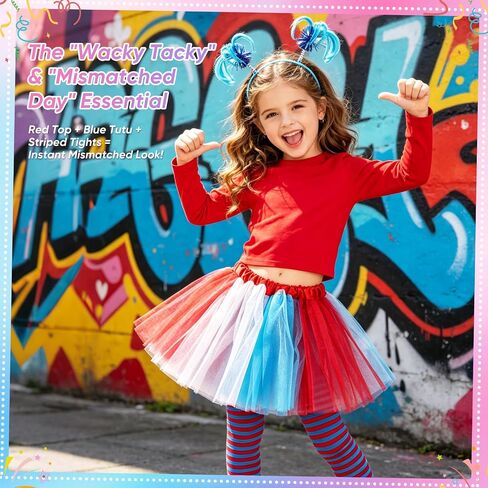Girls 4 Pcs Tutu Outfit Red White Blue Costume Striped Tights Headband for Spirit Week 4th of July Wacky Tacky Day in Saudi Arabia