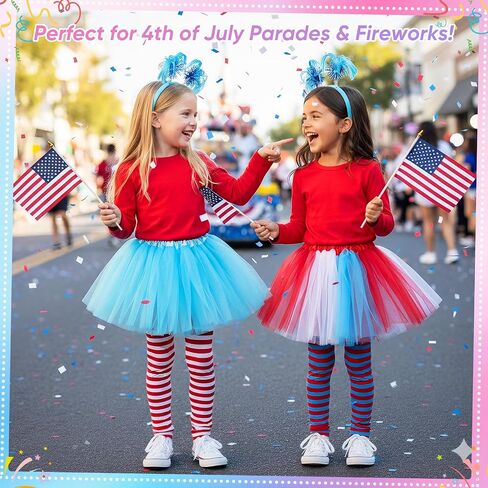 Girls 4 Pcs Tutu Outfit Red White Blue Costume Striped Tights Headband for Spirit Week 4th of July Wacky Tacky Day in Saudi Arabia