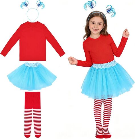 Girls 4 Pcs Tutu Outfit Red White Blue Costume Striped Tights Headband for Spirit Week 4th of July Wacky Tacky Day in Saudi Arabia
