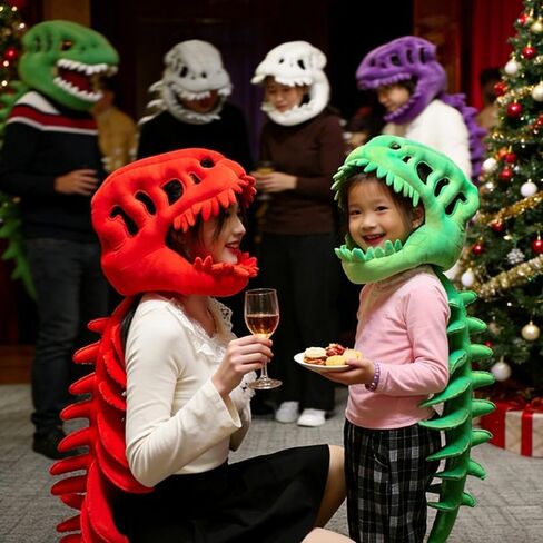 Dinosaur Skeleton Costume Set,Soft Plush 3D Spinosaurus Skull Mask Dino Outfit for Halloween Cosplay Family Game in Kuwait