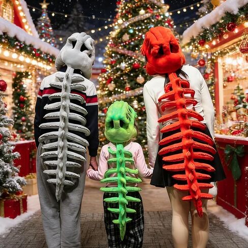 Dinosaur Skeleton Costume Set,Soft Plush 3D Spinosaurus Skull Mask Dino Outfit for Halloween Cosplay Family Game in Kuwait