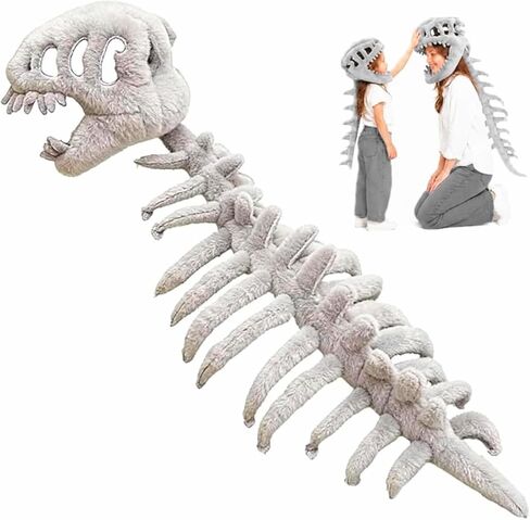 Dinosaur Skeleton Costume Set,Soft Plush 3D Spinosaurus Skull Mask Dino Outfit for Halloween Cosplay Family Game in Kuwait