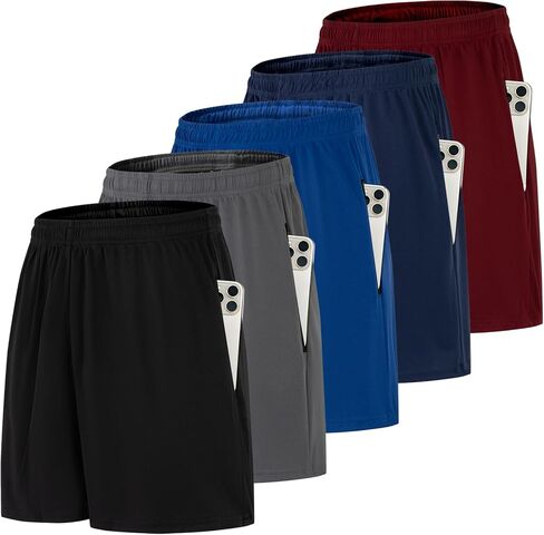 Men's 5 Pack Athletic Shorts Quick Dry Activewear with Pockets Elastic Waistband for Workout Running Gym in Saudi Arabia