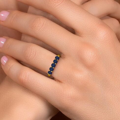 Gem Stone King 10K Yellow Gold Blue Sapphire Wedding-Bands Ring For Women | 1.10 Cttw | Round 3.5MM | Gemstone September Birthstone | Wedding Engagement Anniversary Promise Ring For Women in Kuwait