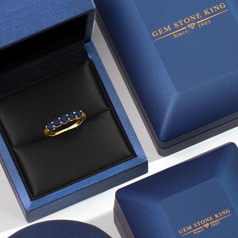 Gem Stone King 10K Yellow Gold Blue Sapphire Wedding-Bands Ring For Women | 1.10 Cttw | Round 3.5MM | Gemstone September Birthstone | Wedding Engagement Anniversary Promise Ring For Women in Kuwait
