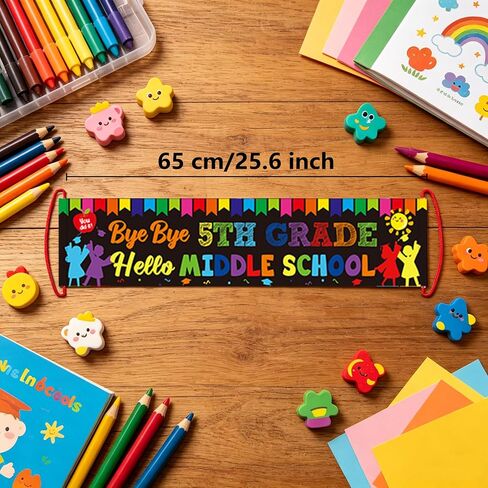 2SHF-BB5 5TH Grade Graduation Decorations 2026,5TH Grade Graduation Hand Banner,Last Day of Elementary School End of School Year Decoration Banner for Home School Classroom Class Bulletin Boards Celebration in Kuwait