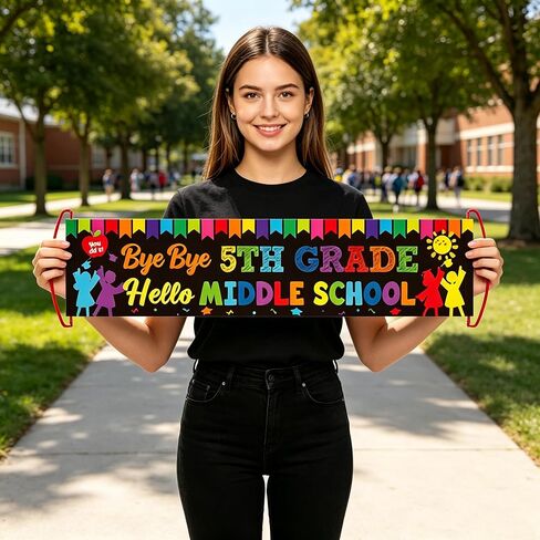2SHF-BB5 5TH Grade Graduation Decorations 2026,5TH Grade Graduation Hand Banner,Last Day of Elementary School End of School Year Decoration Banner for Home School Classroom Class Bulletin Boards Celebration in Kuwait