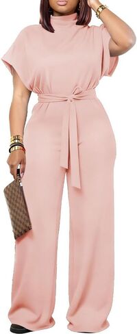 Ulovmi Womens Jumpsuits Dressy Formal Elegant Wide Leg Romper Jumpsuit Wedding Guest Party Cocktail One Piece Outfits Pink M in Saudi Arabia