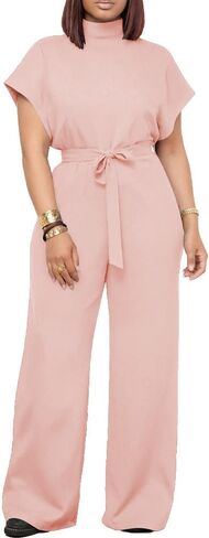 Ulovmi Womens Jumpsuits Dressy Formal Elegant Wide Leg Romper Jumpsuit Wedding Guest Party Cocktail One Piece Outfits Pink M in Saudi Arabia