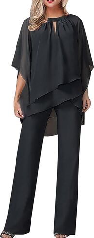 Batwing Chiffon Irregular Cover Up Tops and Wide Leg Jumpsuit for Women Plus Size 2 Piece Outfits Crewneck Pants Set in Saudi Arabia