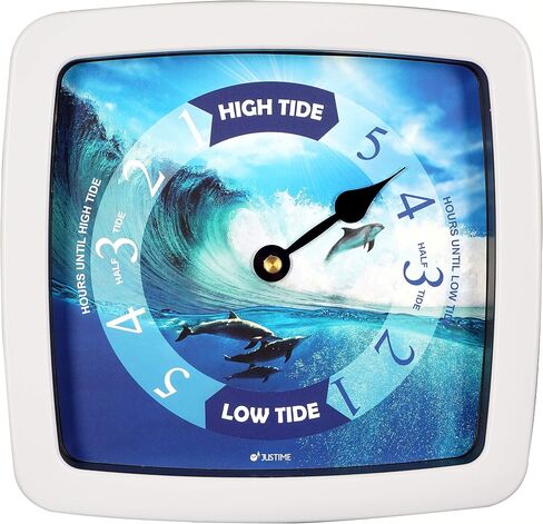 JUSTIME 8.5 Inch Atlantic Tide Clock for East Coast, High Tide Low Tide Clock with Plastic Water Resistant Case, Colorful Graphics Designed Home Wall Décor (TT419DB Basic Blue) in Saudi Arabia