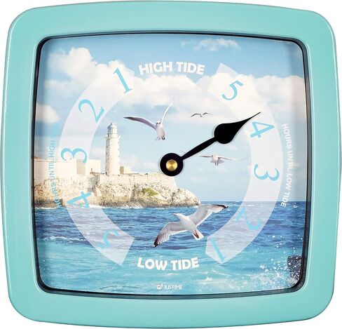 JUSTIME 8.5 Inch Atlantic Tide Clock for East Coast, High Tide Low Tide Clock with Plastic Water Resistant Case, Colorful Graphics Designed Home Wall Décor (TT419DB Basic Blue) in Saudi Arabia