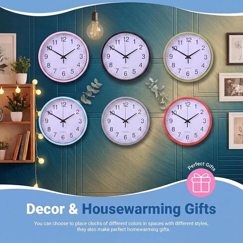 6 Pcs Silent Wall Clock Bulk 8 Inch Quartz Analog Clocks Non Ticking Round Easy to Read Classic Battery Operated Round Clocks Easy to Read for Classroom Office School Kitchen Bedroom Decor in Saudi Arabia